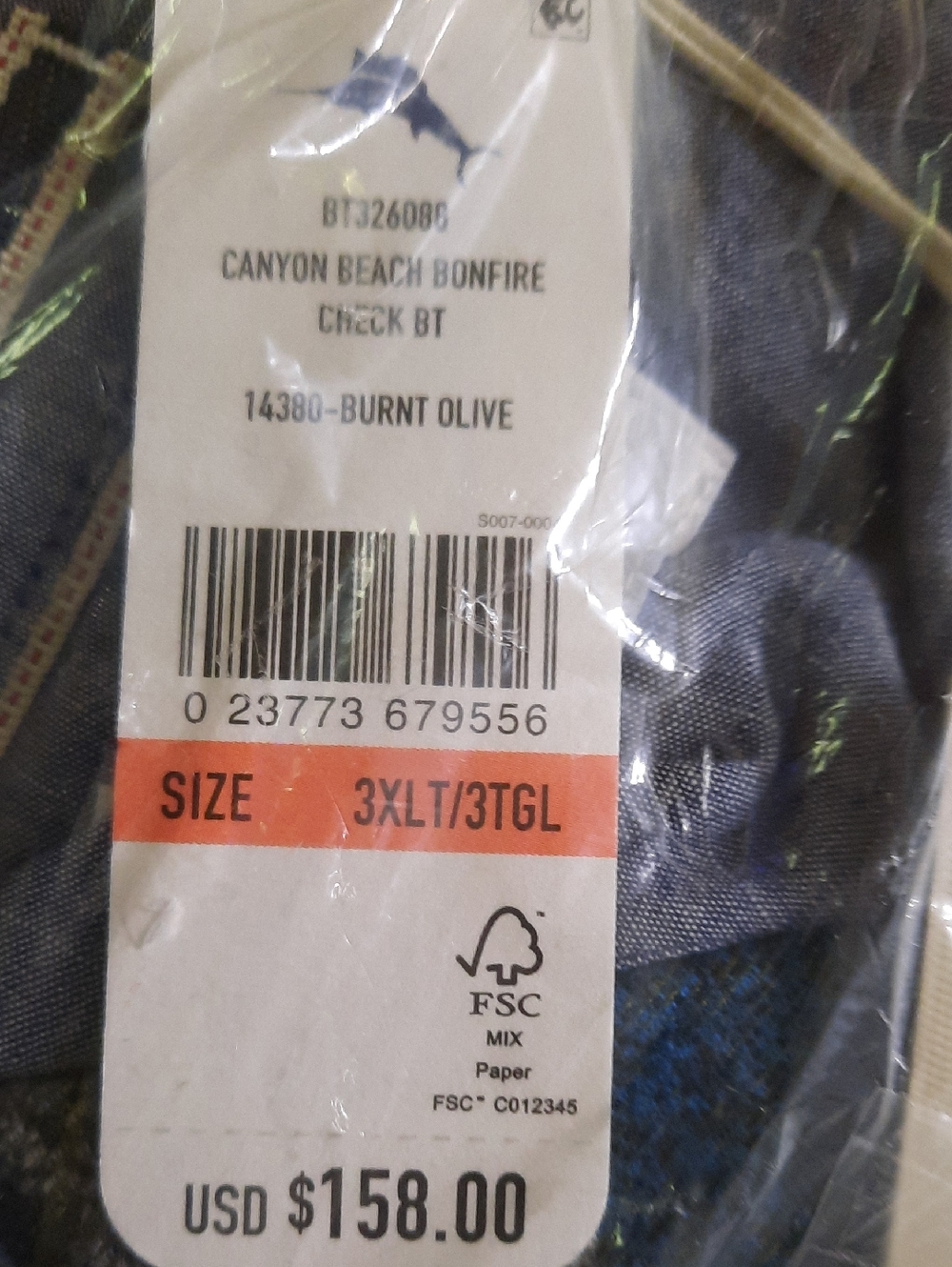 NWT TOMMY BAHAMA BURNT OLIVE CANYON BEACH FLANNEL SHIRT SZ 3LT. - Picture 9 of 16